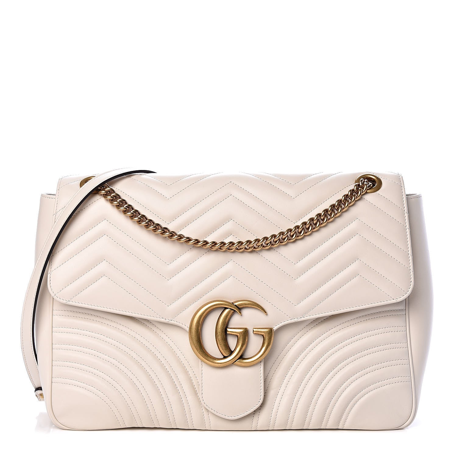 Gucci Calfskin Matelasse Large GG Marmont Shoulder Bag Mystic White 1 of 11