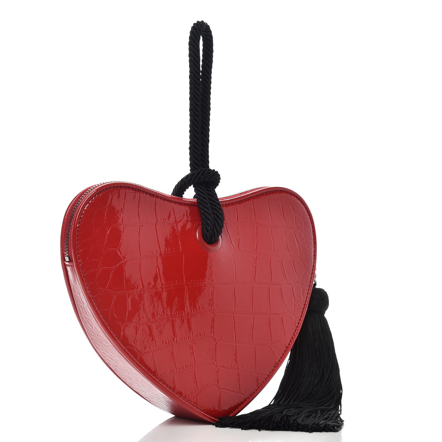 Saint Laurent Patent Crocodile Embossed Sac Coeur Heart Shaped Clutch Red 3 of 6