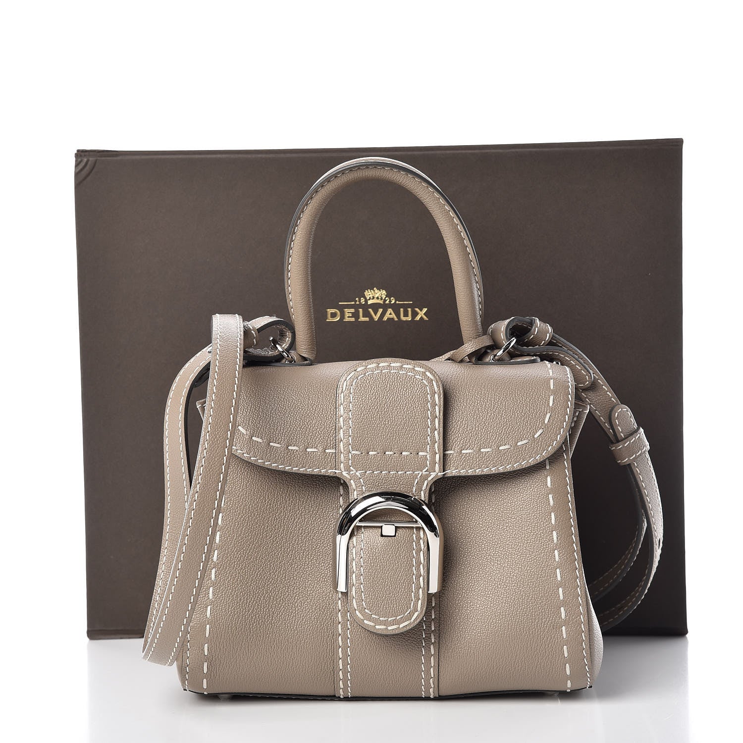Delvaux Grained Rodeo Calfskin Surpique Mini Brillant Satchel Tourterelle Ivory 10 of 10
