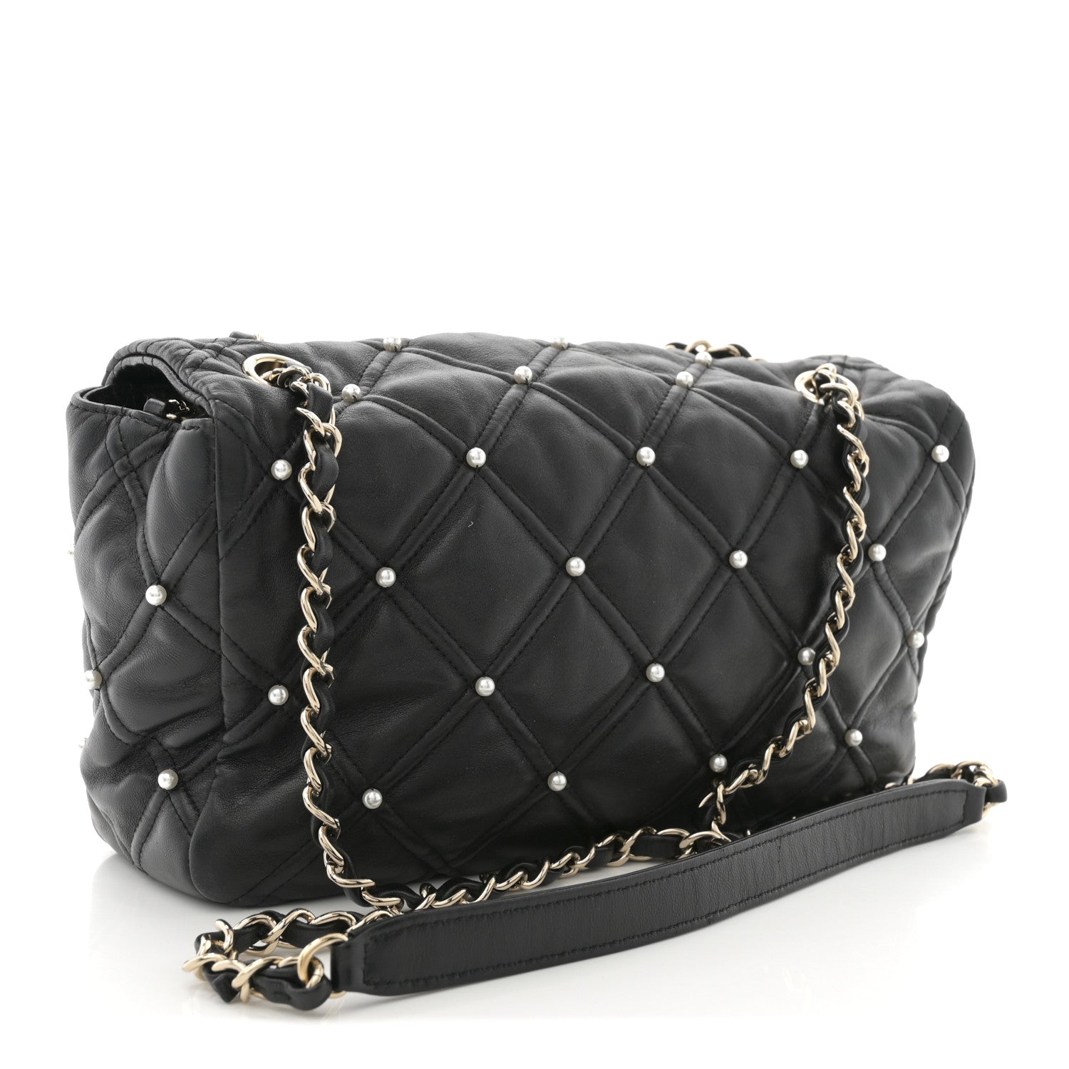 Chanel Lambskin Quilted Pearl Studded Flap Black 3 of 10
