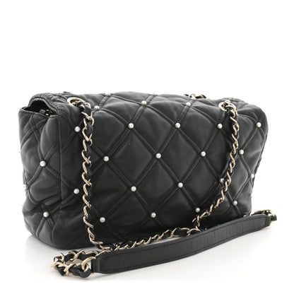 Chanel Lambskin Quilted Pearl Studded Flap Black 3 of 10