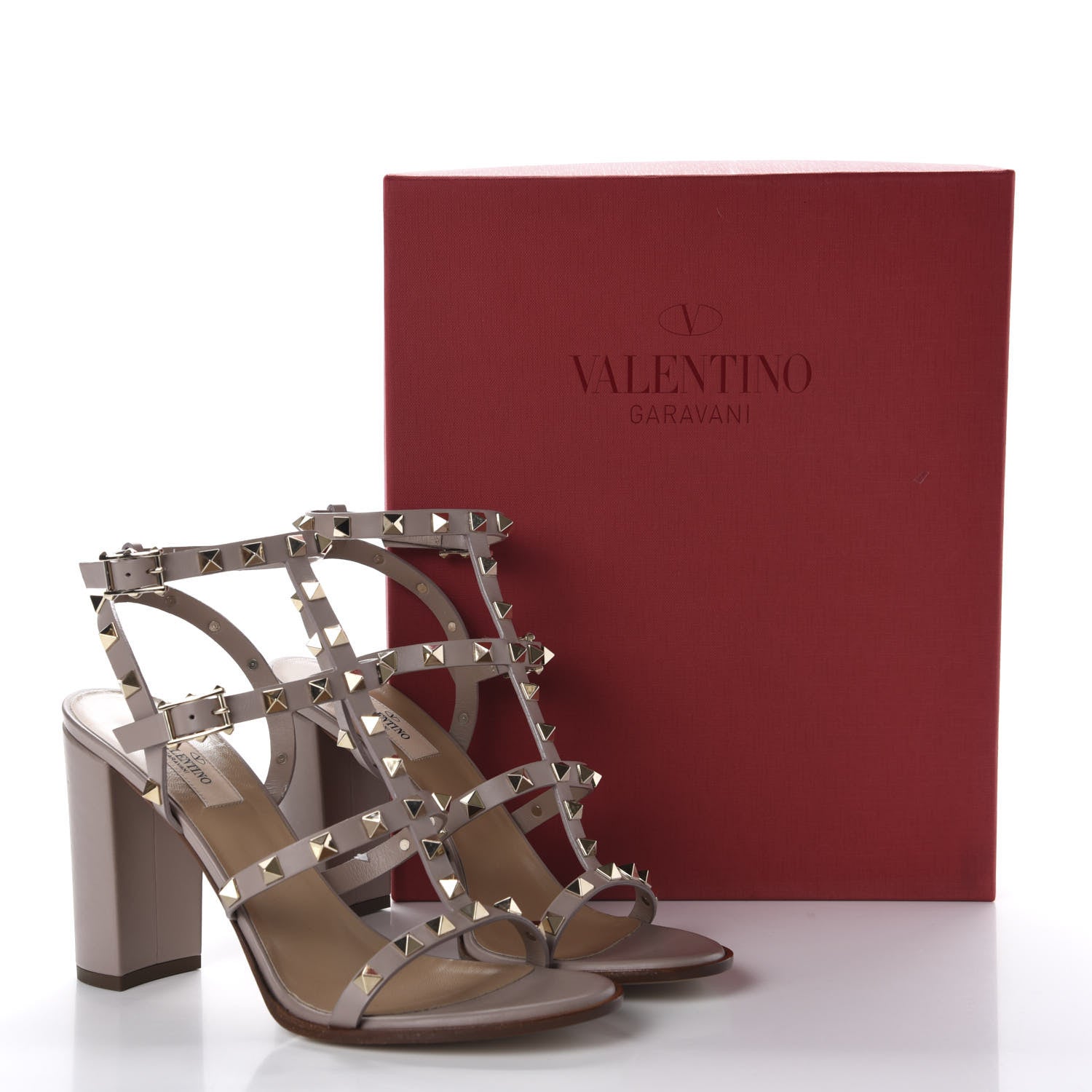 Valentino Garavani Calfskin Rockstud 90mm City Sandals 40.5 Poudre 9 of 9