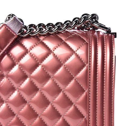Chanel Metallic Patent Calfskin Quilted Medium Boy Flap Light Pink 10 of 17