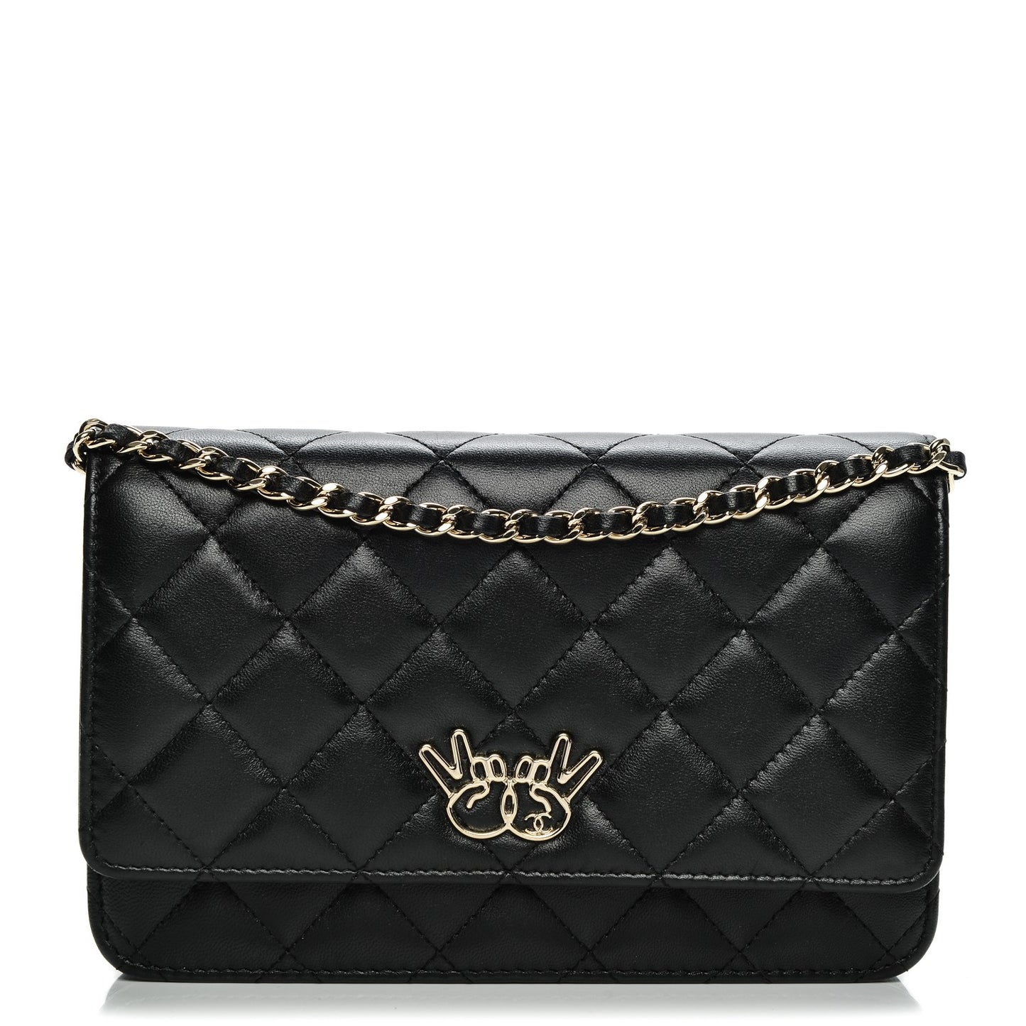 Lambskin Quilted Emoticon Wallet On Chain WOC Black