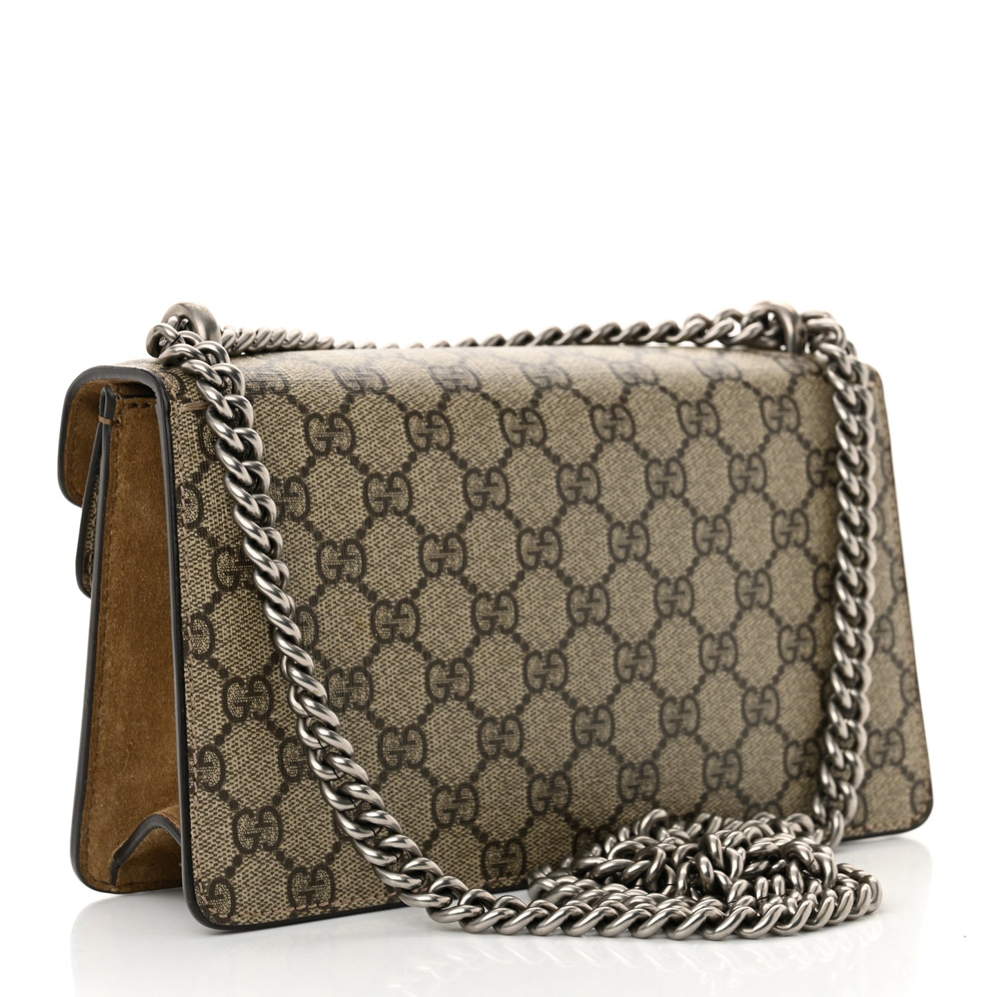GG Supreme Monogram Suede Crystal Small Dionysus Shoulder Bag Beige Ebony Taupe