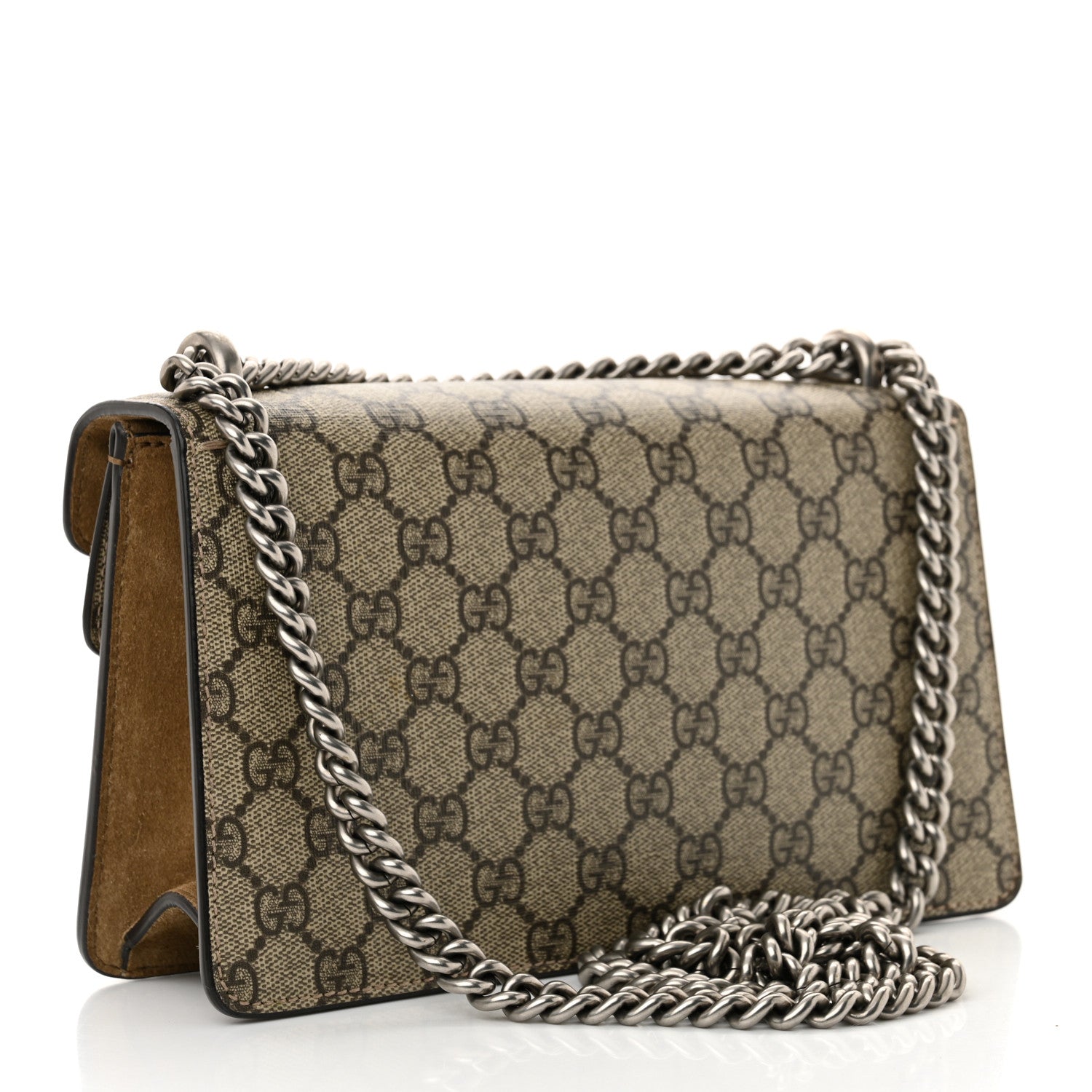 Gucci GG Supreme Monogram Suede Crystal Small Dionysus Shoulder Bag Beige Ebony Taupe 3 of 11