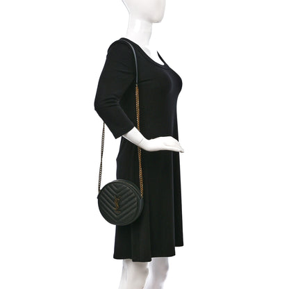 Saint Laurent Grain De Poudre Matelasse Chevron Quilted Round Vinyle Camera Bag New Vert Fonce 2 of 10