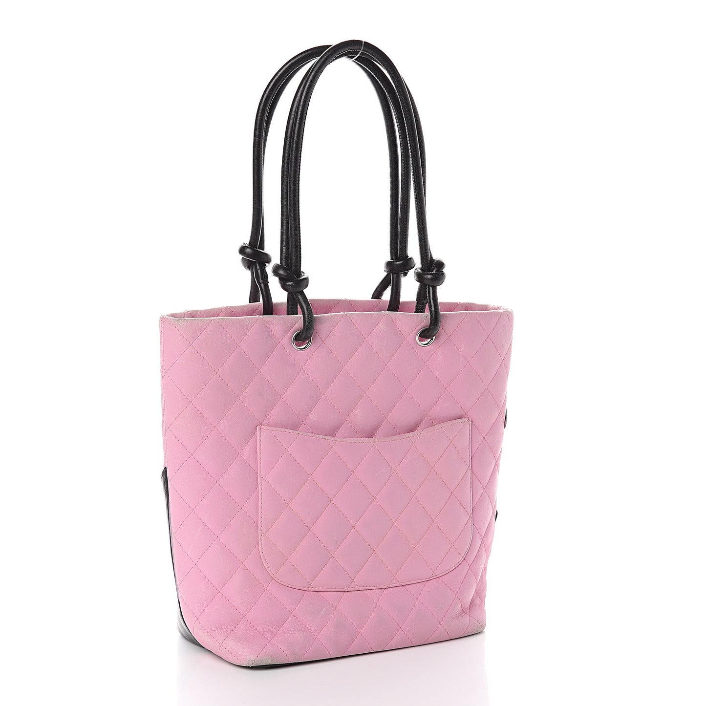Calfskin Quilted Medium Cambon Tote Pink Black
