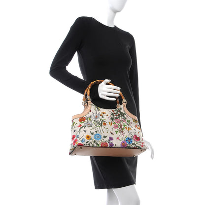 Gucci Canvas Floral Flora Bamboo Handle Bag 2 of 9