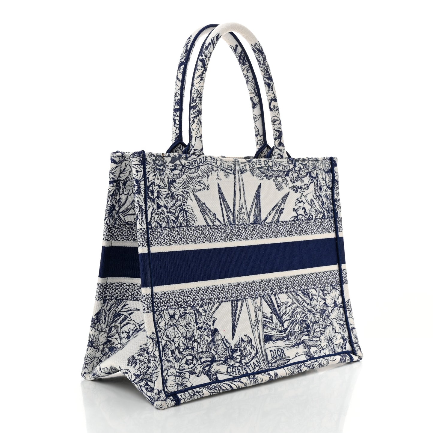 Canvas Embroidered Medium Reve d'Infini Book Tote Blue