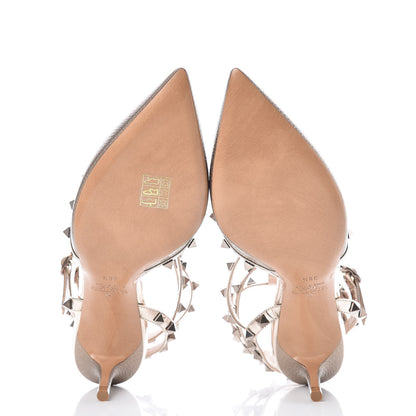 Valentino Garavani Metallic Pebbled Calfskin Patent Rockstud Ankle Strap 65mm Pumps 38.5 Sasso 5 of 7