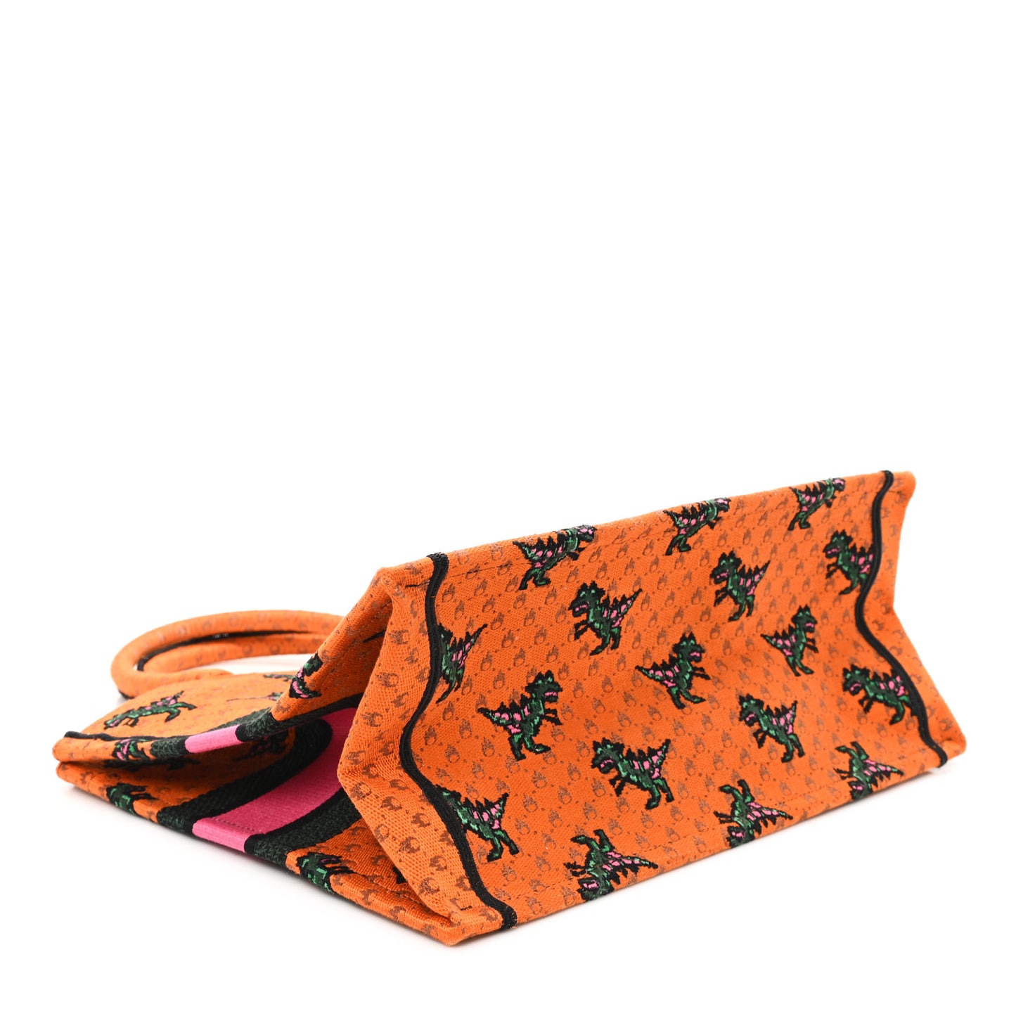 Canvas Embroidered Medium Dino Book Tote Orange Multicolor