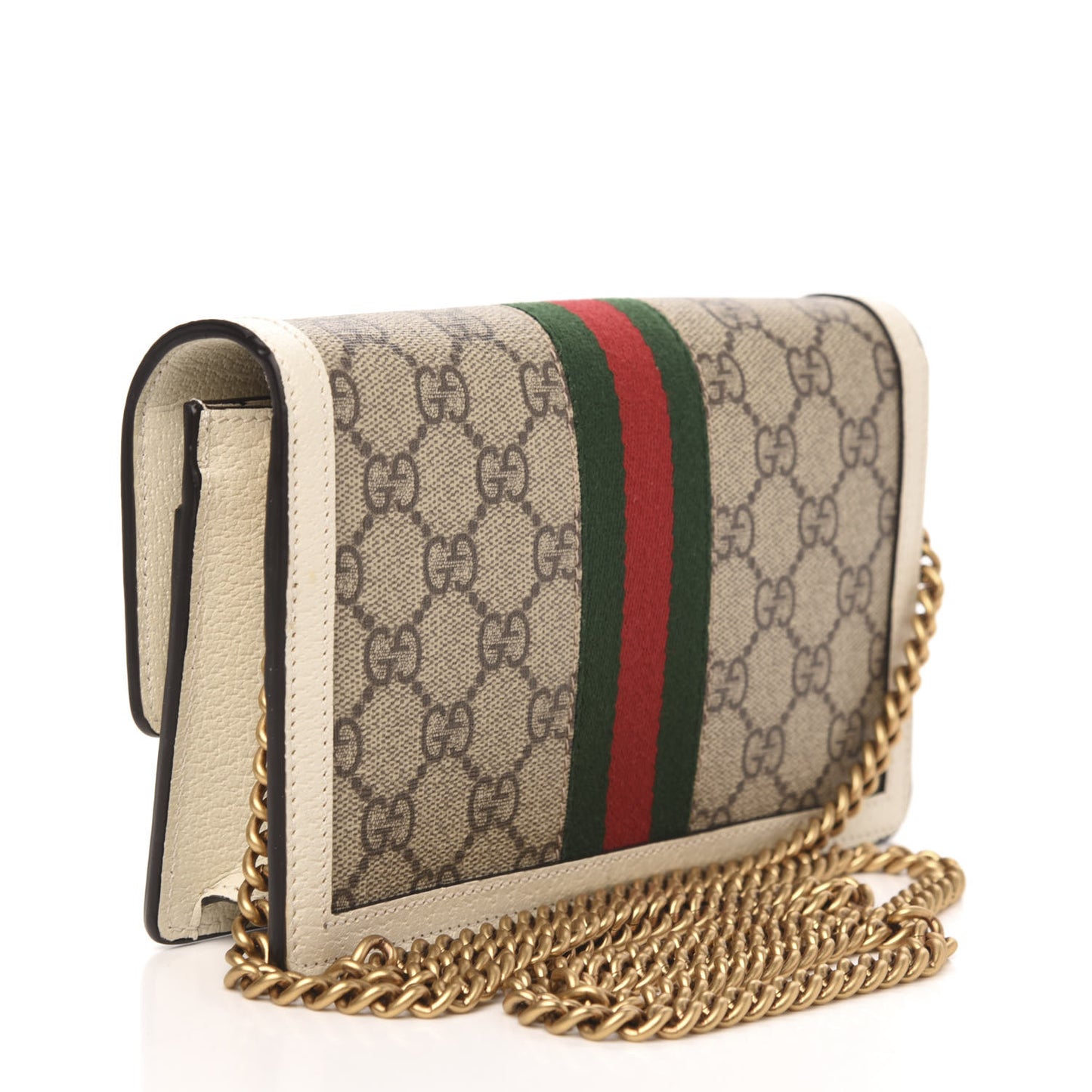 GG Supreme Monogram Web Queen Margaret Chain Wallet White