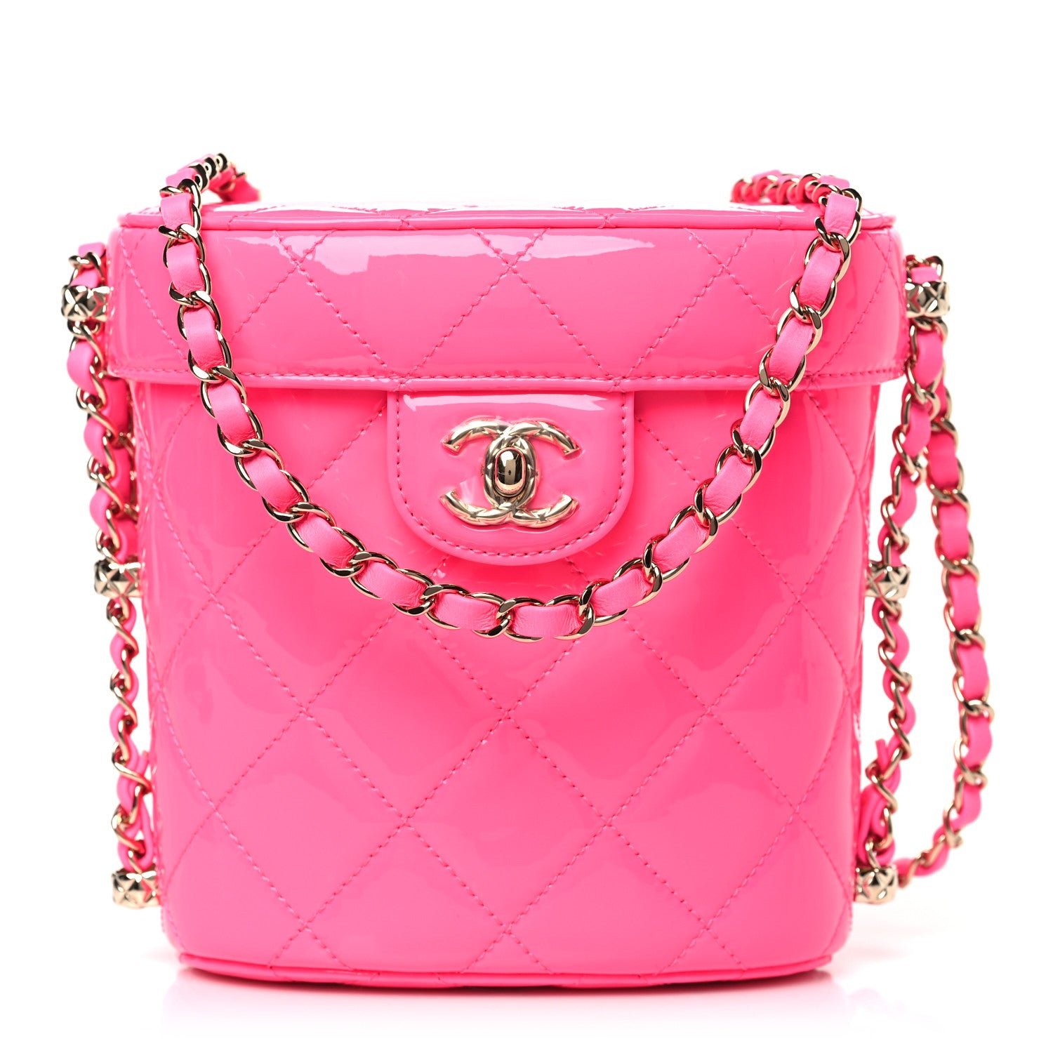 Chanel Patent Quilted CC Vani-Tea Case With Chain Neon Pink 1 of 9