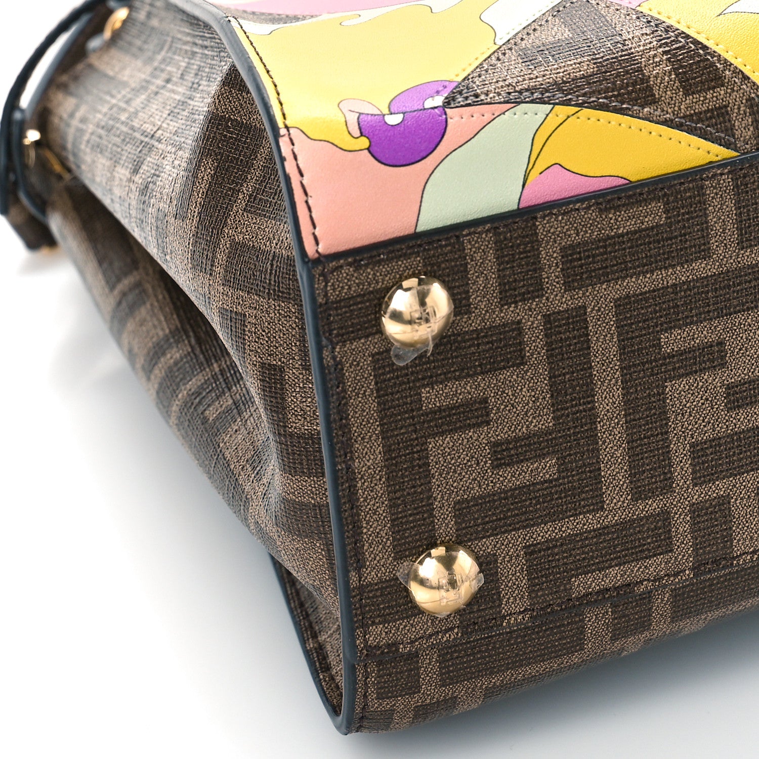 Fendi Glazed Fabric Vitello FF 1974 Hairdo Girls Inlay Mini Peekaboo Iconic Satchel Mogano Panna Multicolor 7 of 8