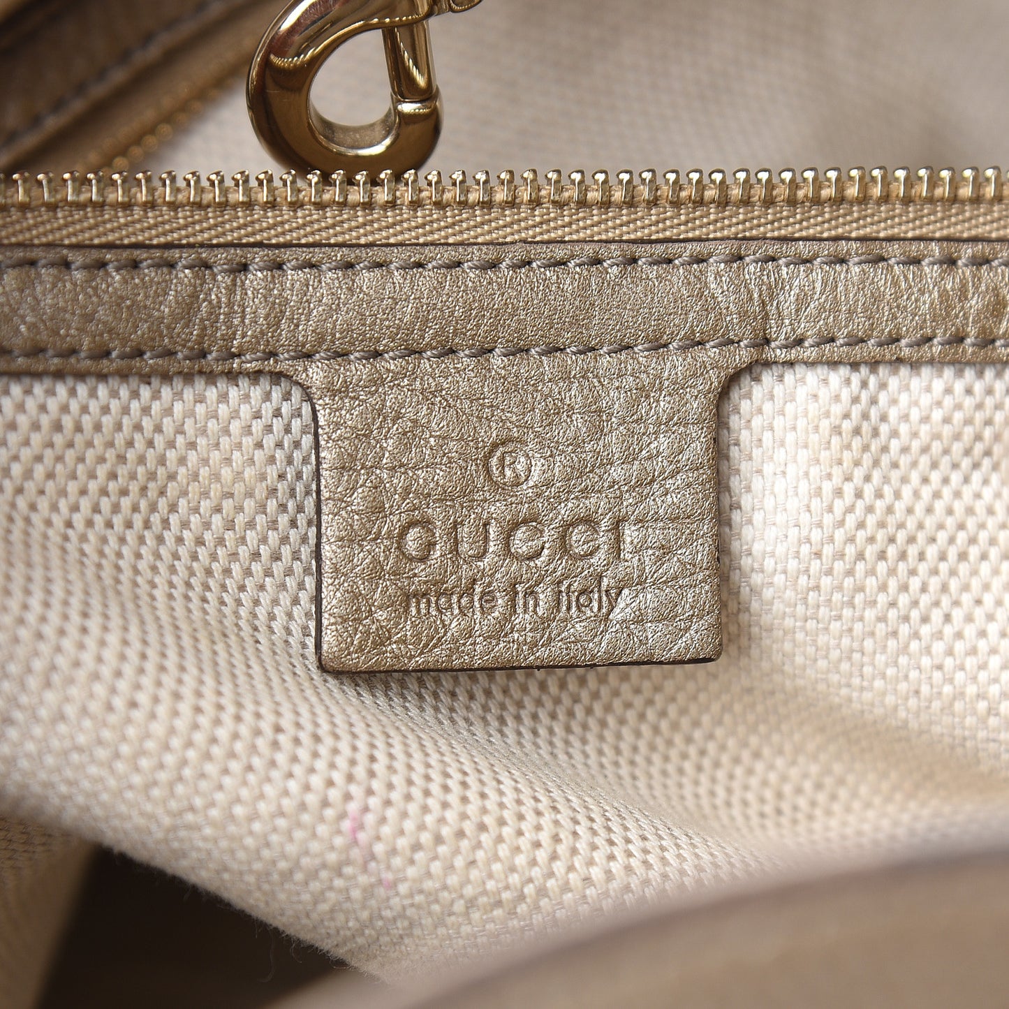 Metallic Pebbled Calfskin Medium Soho Chain Shoulder Bag Golden Beige