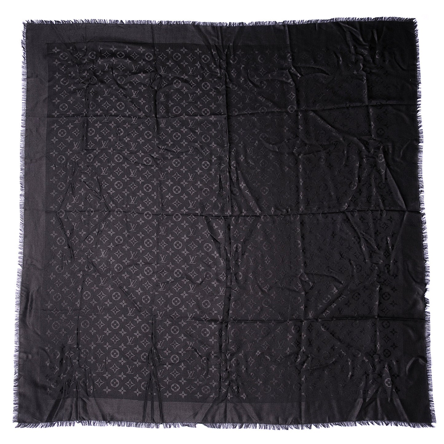 Silk Wool Monogram Shawl Black