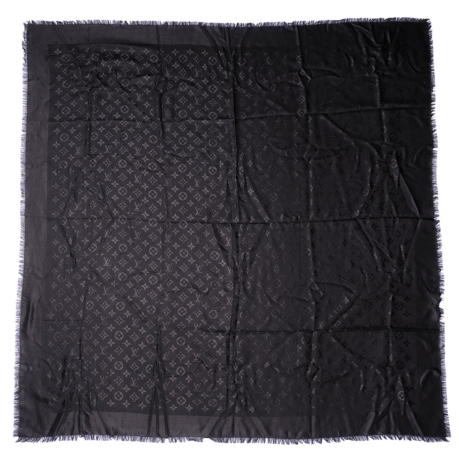 Louis Vuitton Silk Wool Monogram Shawl Black 2 of 4