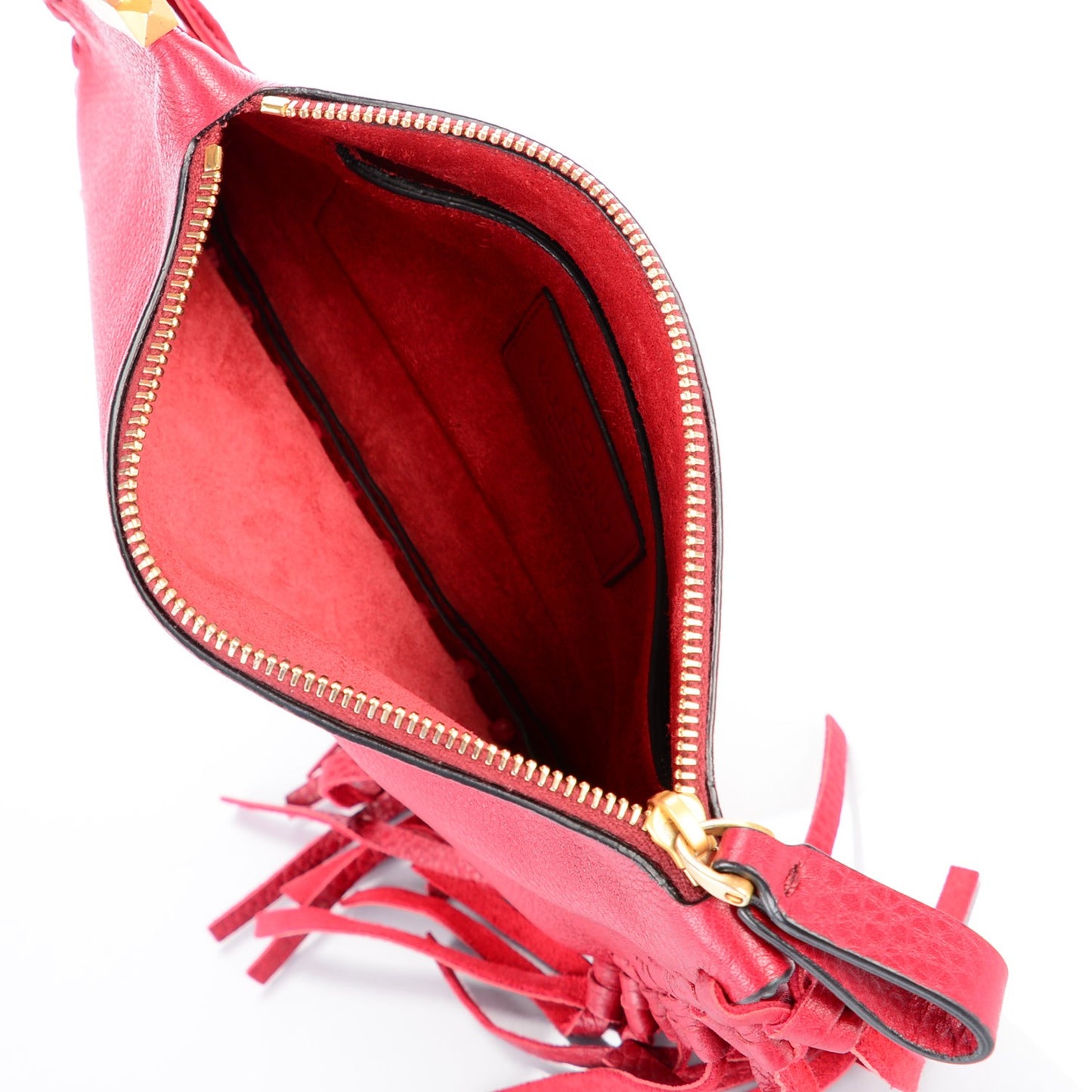 Grained Calfskin C-Rockee Sagittarius Fringe Clutch Scarlet