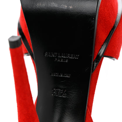 Saint Laurent Kid Scamosciato Tribute 105 Open Toe Platform Sandals 37.5 Rouge Eros 8 of 14