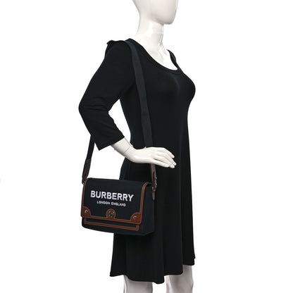 Burberry Canvas Horseferry Print Note Crossbody Bag Black Tan 2 of 8