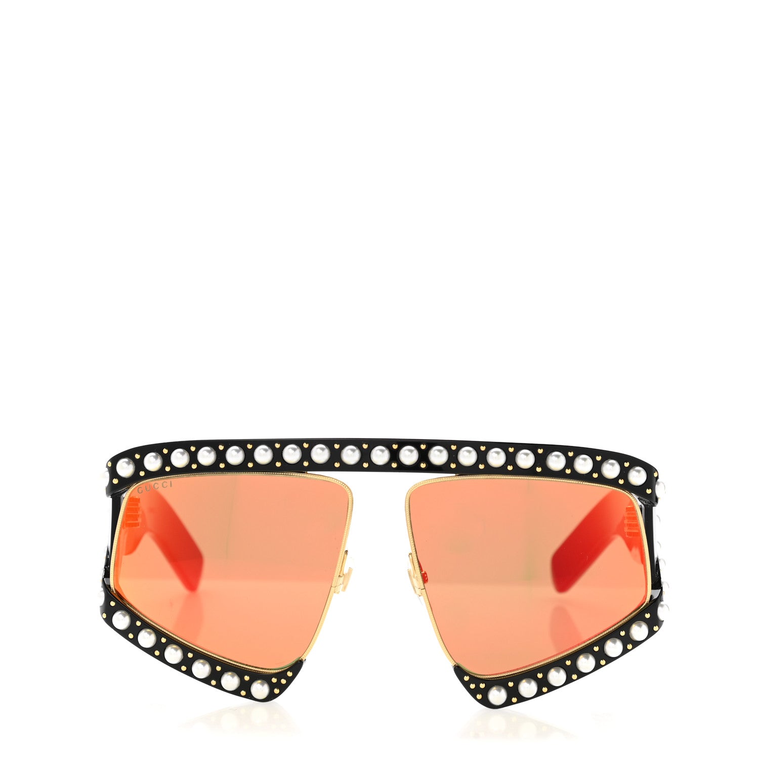 Gucci Acetate Pearl Rectangular Frame Sunglasses GG0234S Black Orange 2 of 8