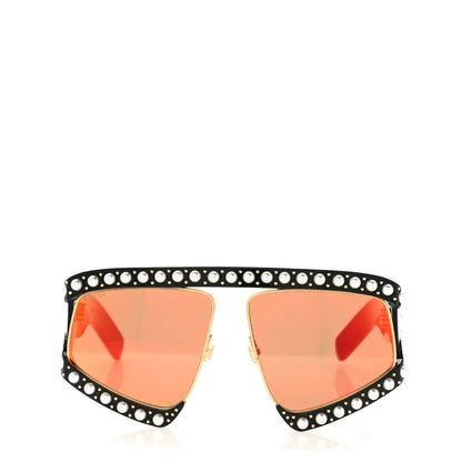 Gucci Acetate Pearl Rectangular Frame Sunglasses GG0234S Black Orange 2 of 8