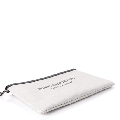 Saint Laurent Linen Canvas Rive Gauche Zipped Pouch Optic White 4 of 11