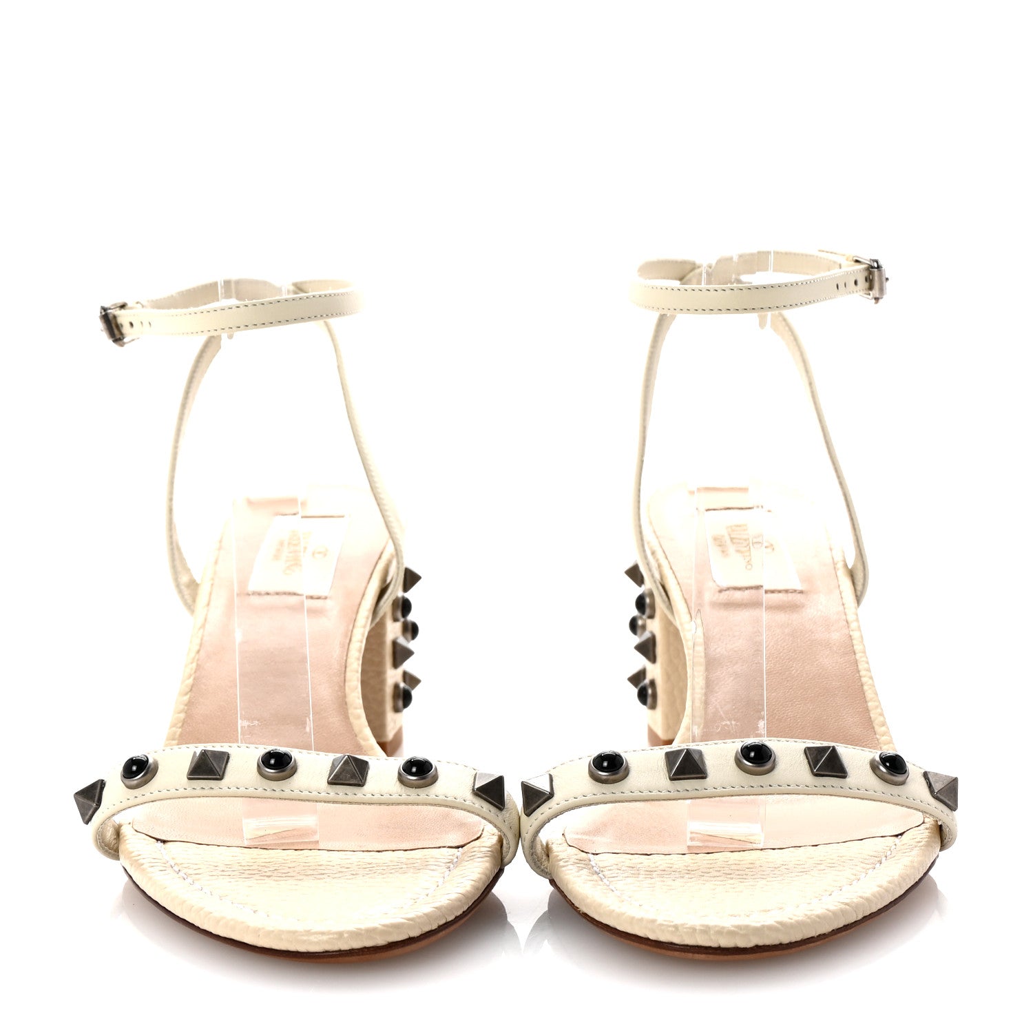 Valentino Garavani Pebbled Calfskin Rockstud Rolling 60mm City Sandals 38 Light Ivory 3 of 9