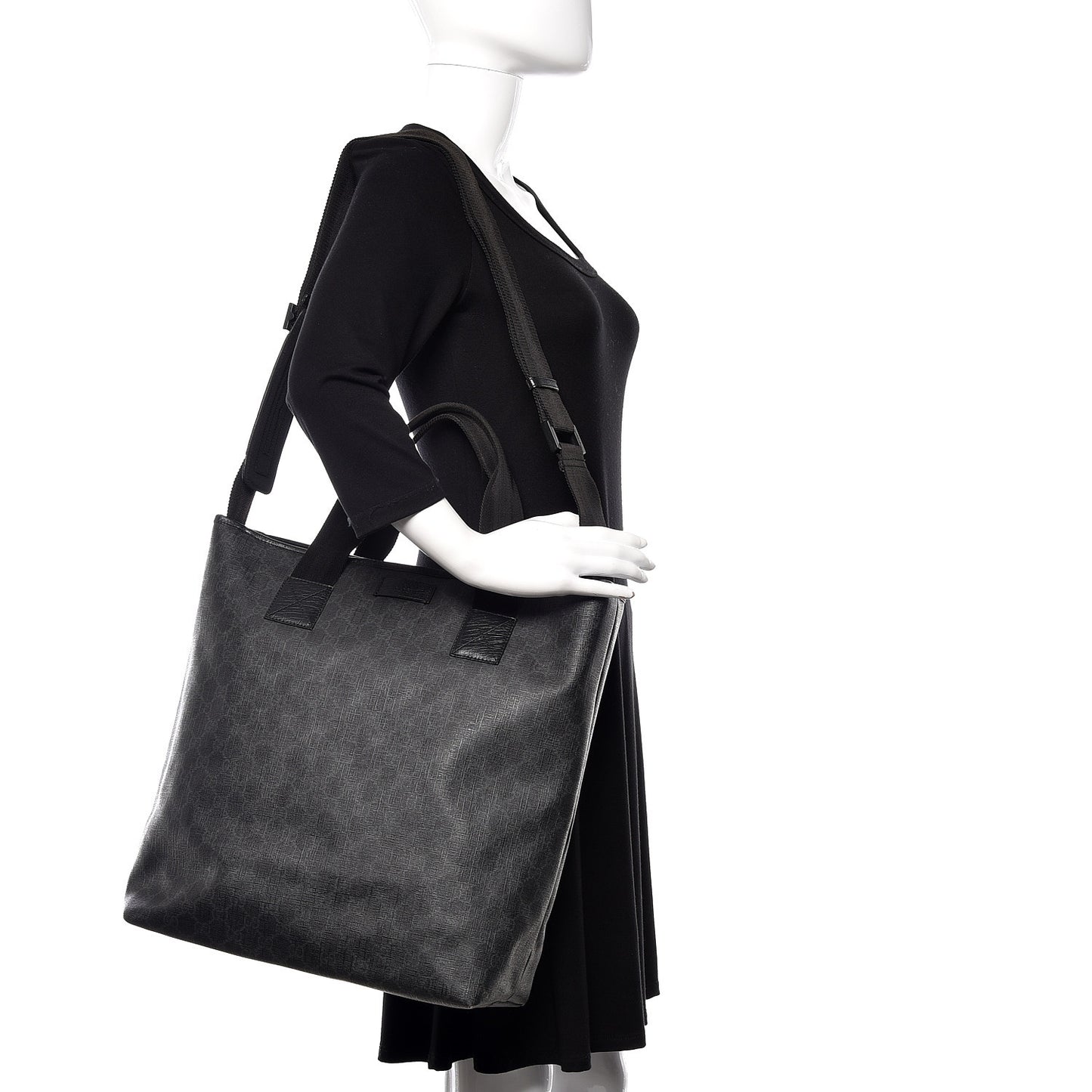 GG Supreme Monogram Web Handle Vertical Tote Black Grey