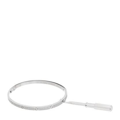 Cartier 18K White Gold Diamond Small LOVE Paved Bracelet 17 3 of 5