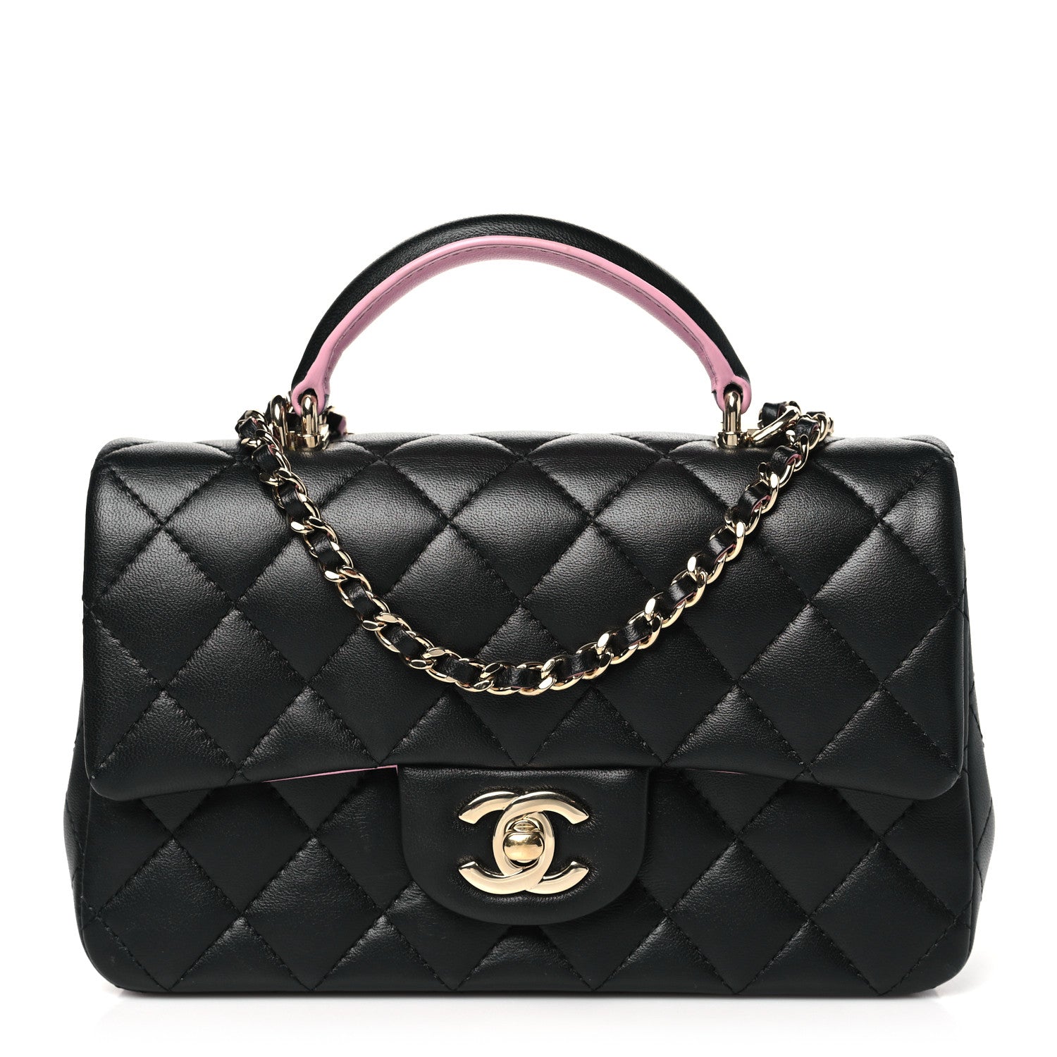 Chanel Lambskin Quilted Bi-Color Mini Top Handle Rectangular Flap Black Lilac 1 of 10