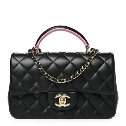 Chanel Lambskin Quilted Bi-Color Mini Top Handle Rectangular Flap Black Lilac 1 of 10