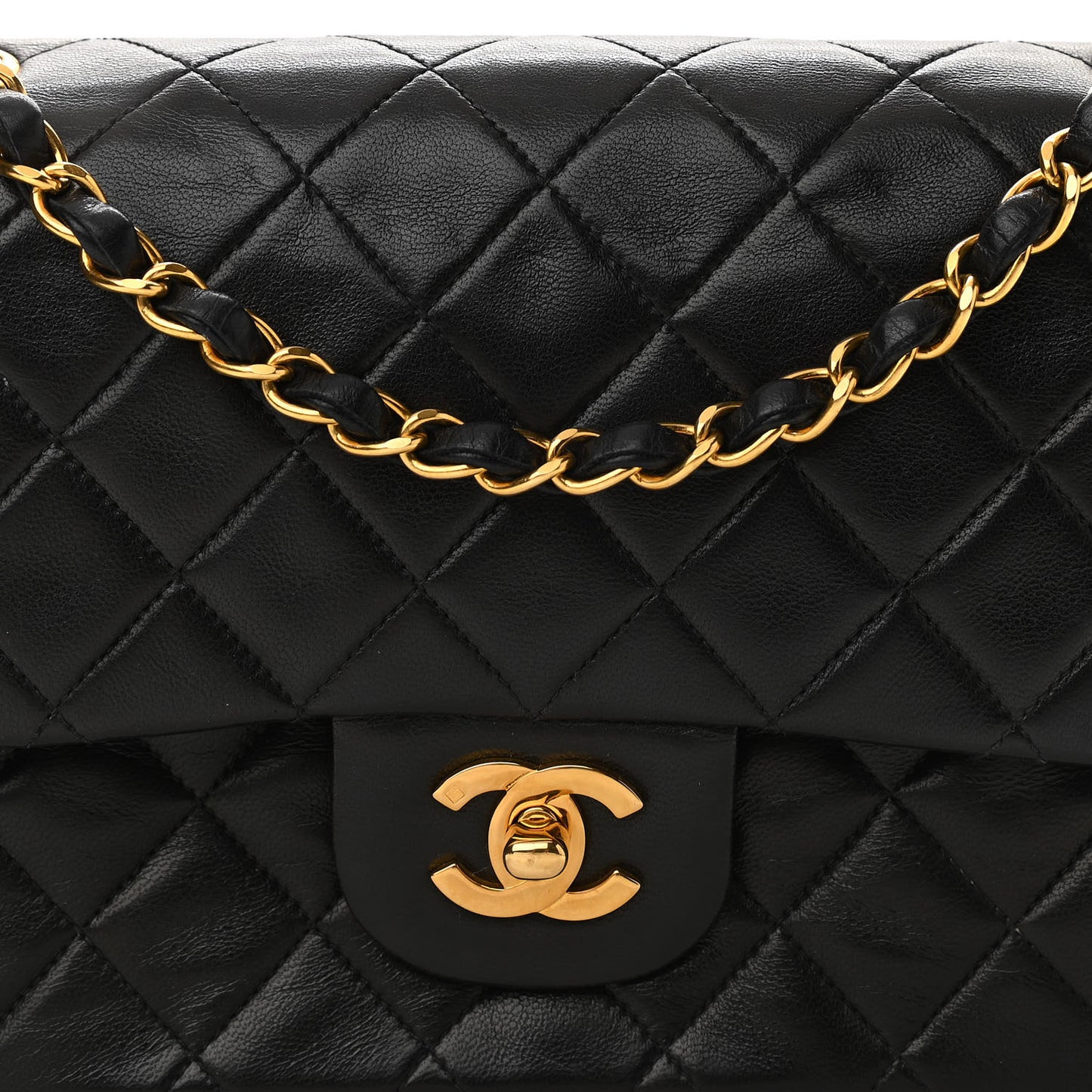 Lambskin Quilted Medium Double Flap Black