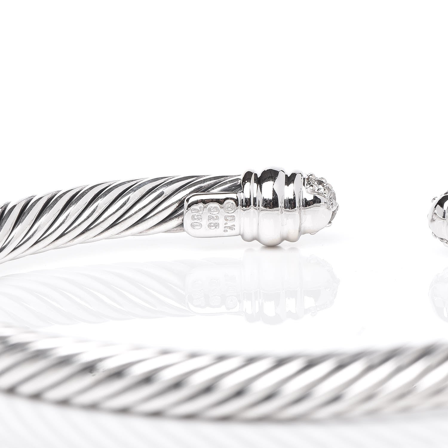 David Yurman Sterling Silver Pave Diamond 5mm Cable Classics Bracelet 4 of 5