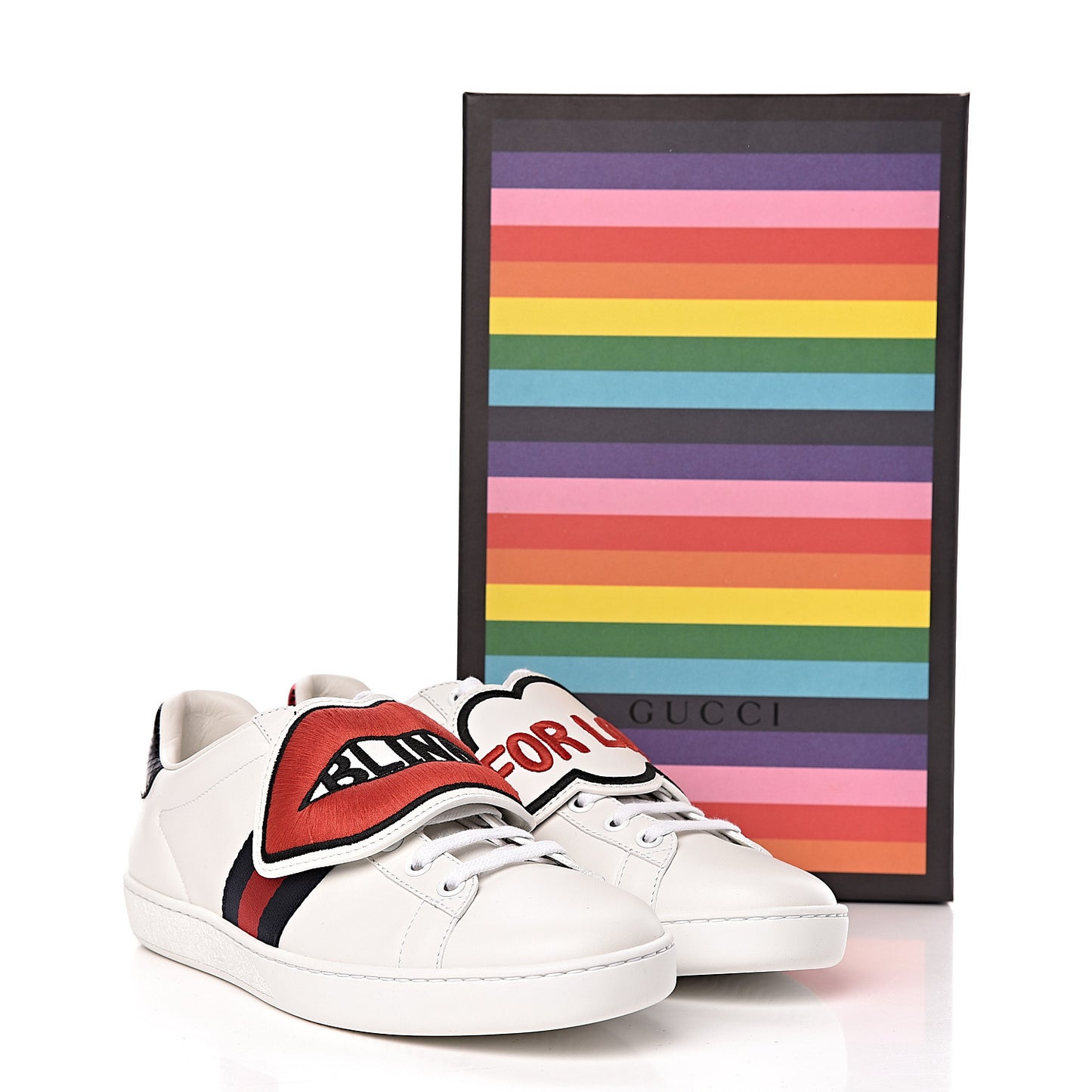 Calfskin Ayers Web Blind for Love Embroidered Womens Ace Sneakers 37.5 White