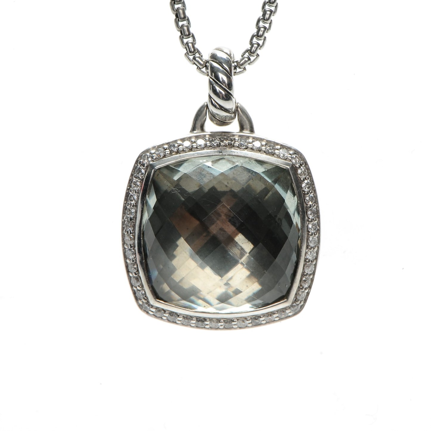 Sterling Silver Diamond Prasiolite 17mm Albion Pendant Necklace