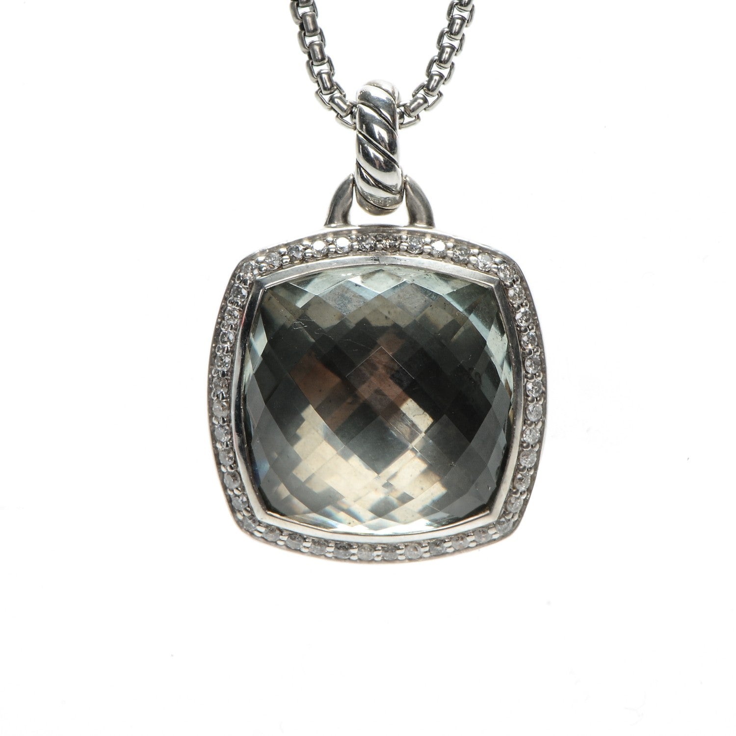 David Yurman Sterling Silver Diamond Prasiolite 17mm Albion Pendant Necklace 4 of 7