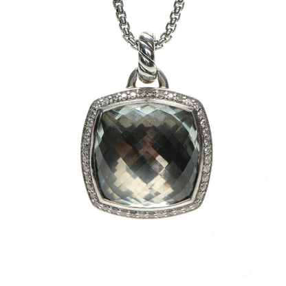 David Yurman Sterling Silver Diamond Prasiolite 17mm Albion Pendant Necklace 4 of 7
