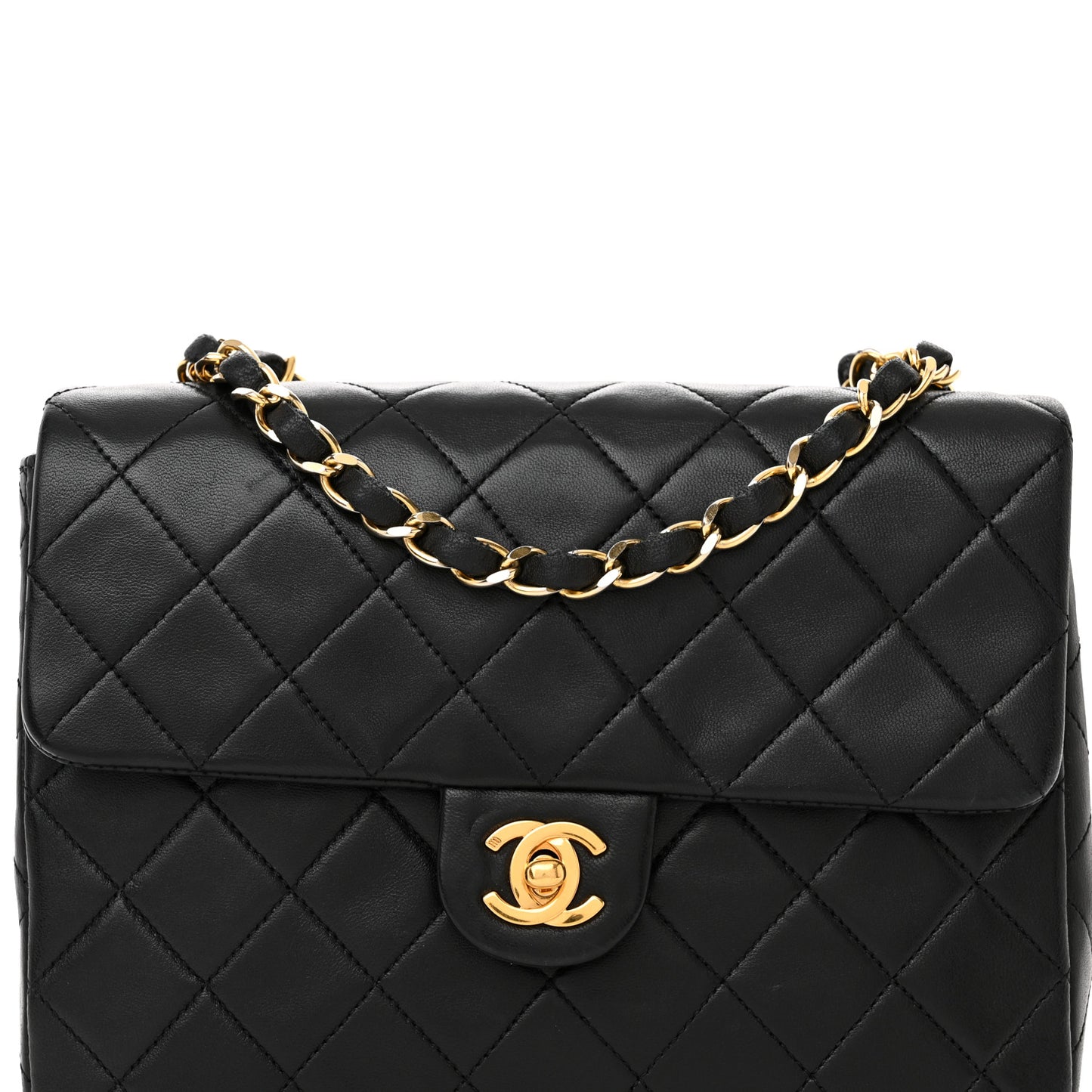 Lambskin Quilted Mini Square Flap Bag Black