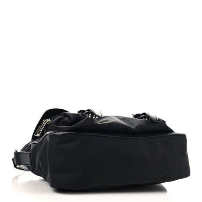 Gucci Nylon Monogram Double Buckle Flap Messenger Bag Black 4 of 10