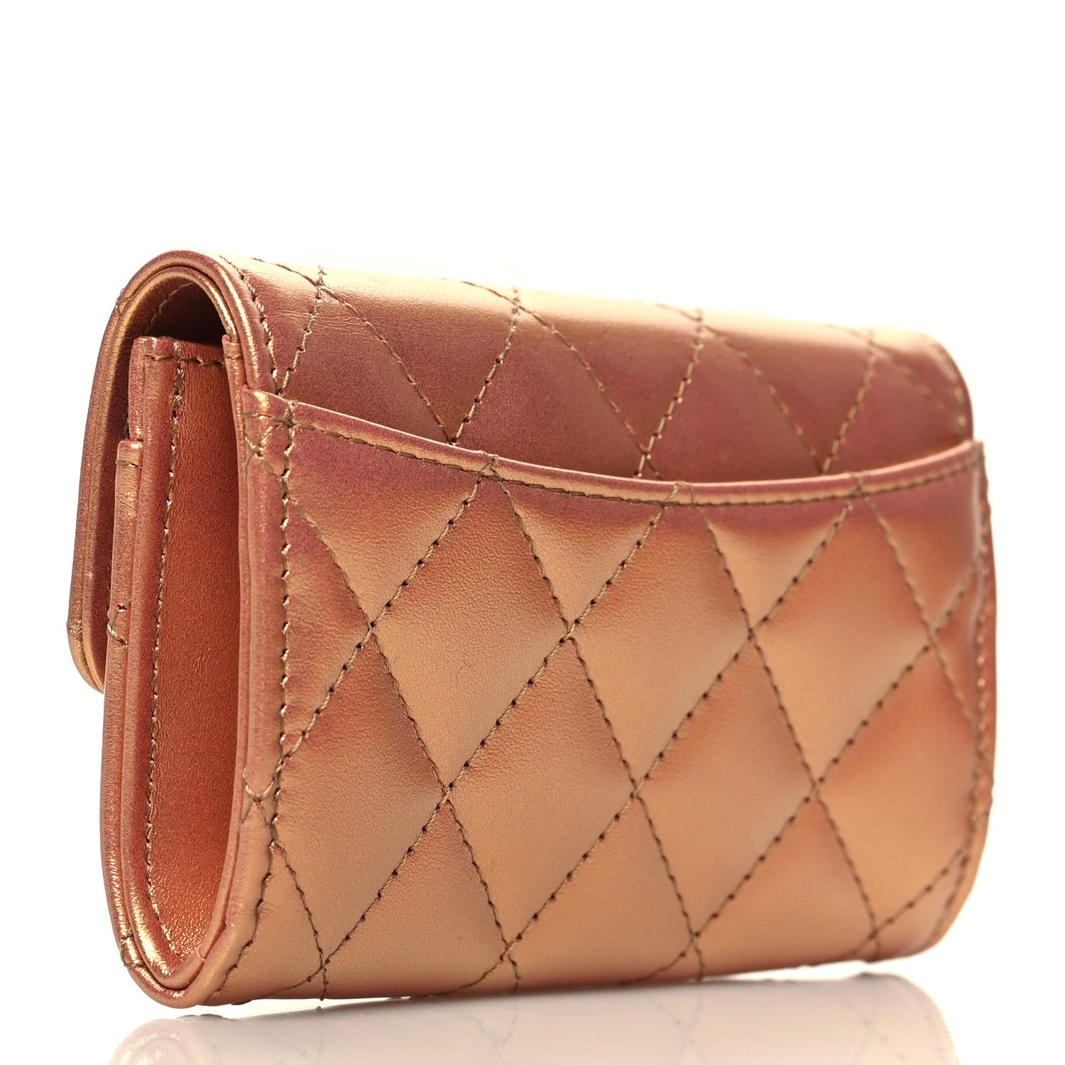 Chanel Metallic Lambskin Quilted Flap Card Holder Wallet Golden 3 of 10