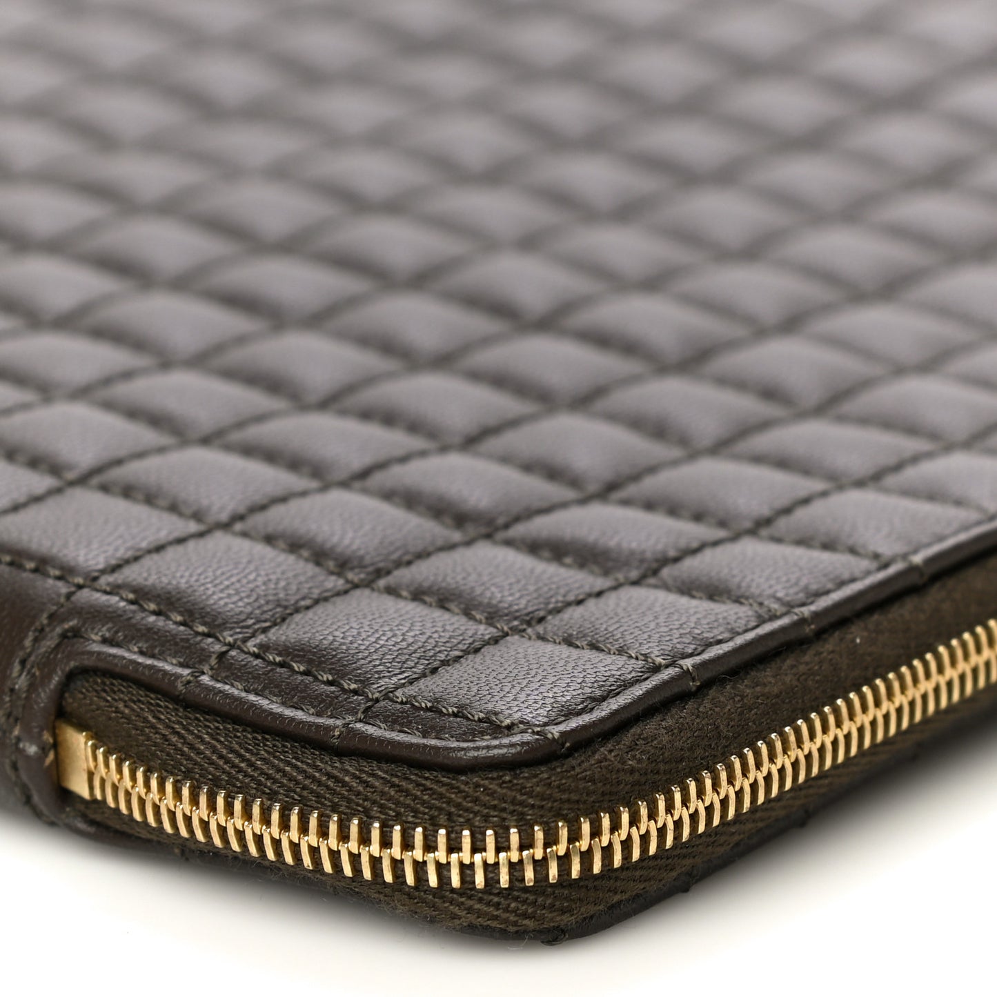 Calfskin Quilted C Charm Pouch Khaki