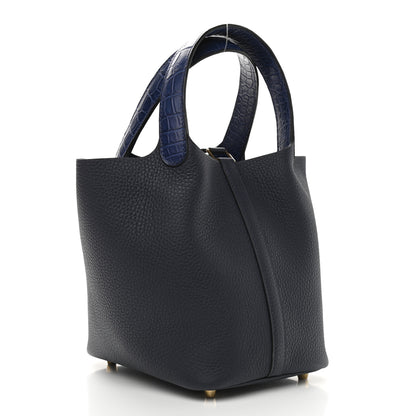 Hermes Taurillon Clemence Matte Alligator Picotin Lock Touch 18 PM Bleu Nuit Bleu Saphire 3 of 9