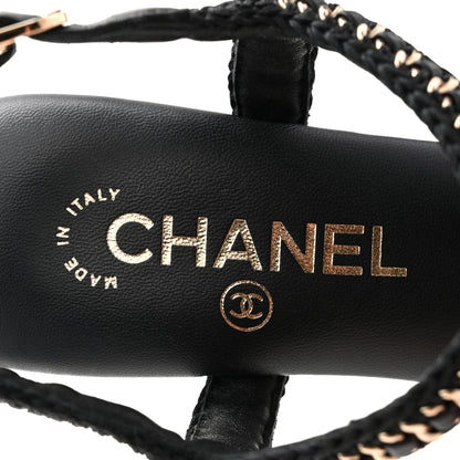 Chanel Lambskin CC Chain Braided Sandals 37.5 Black 6 of 10