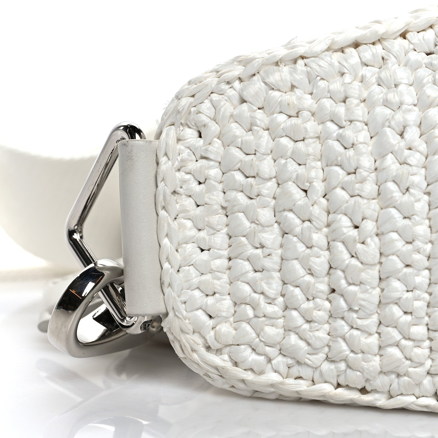 Prada Yarn Raffia Effect Crochet Triangle Shoulder Bag White 7 of 8