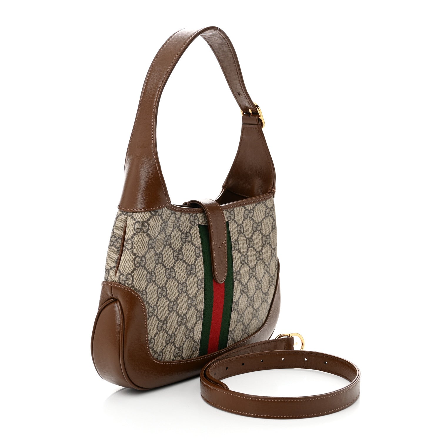 Gucci GG Supreme Monogram Azalea Calfskin Web Small Jackie 1961 Hobo Beige Ebony Brown Sugar 3 of 10