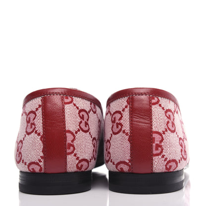 Gucci Canvas GG Monogram Horsebit Womens Jordaan Loafers 38 Gardenia Hibiscus Red 8 of 12