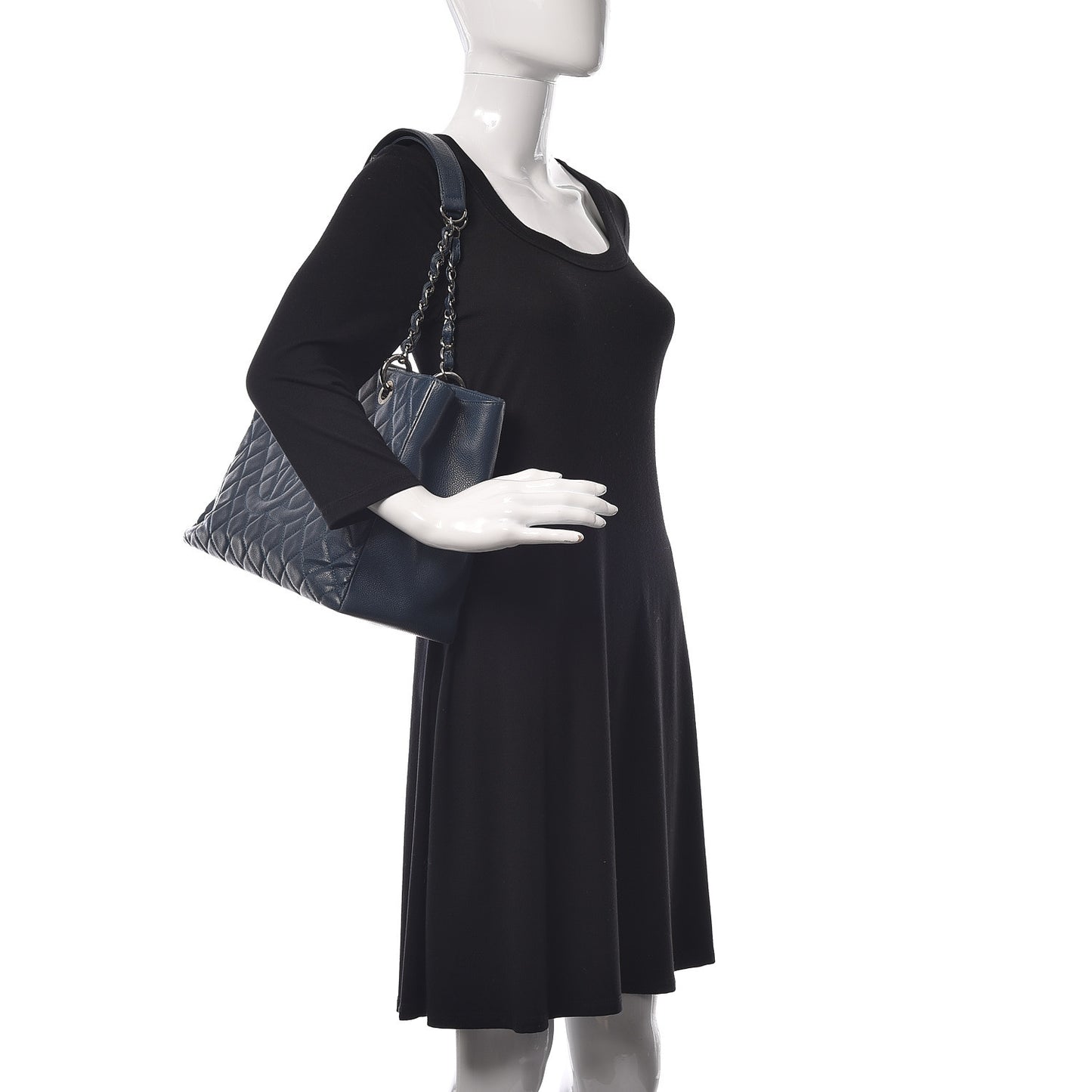 Caviar Quilted Grand Shopping Tote GST Dark Blue
