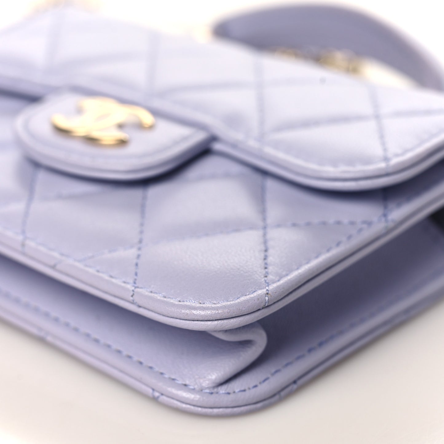 Lambskin Quilted Top Handle Flap Coin Purse With Chain Light Purple